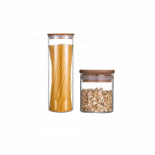 Supply clear glass storage jar containers for food with bamboo cap BJ-88A